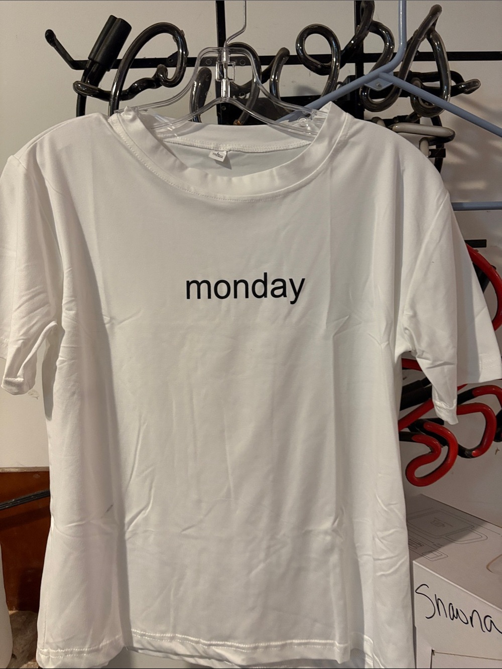 SHEIN White Short Sleeve Tee with "monday" Print